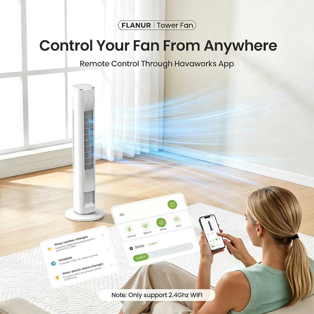 FLANUR Turmventilator, 23dB Ventilator Leise mit Kühlung, 108cm WiFi Alexa Tower Fan mit Fernbedienu