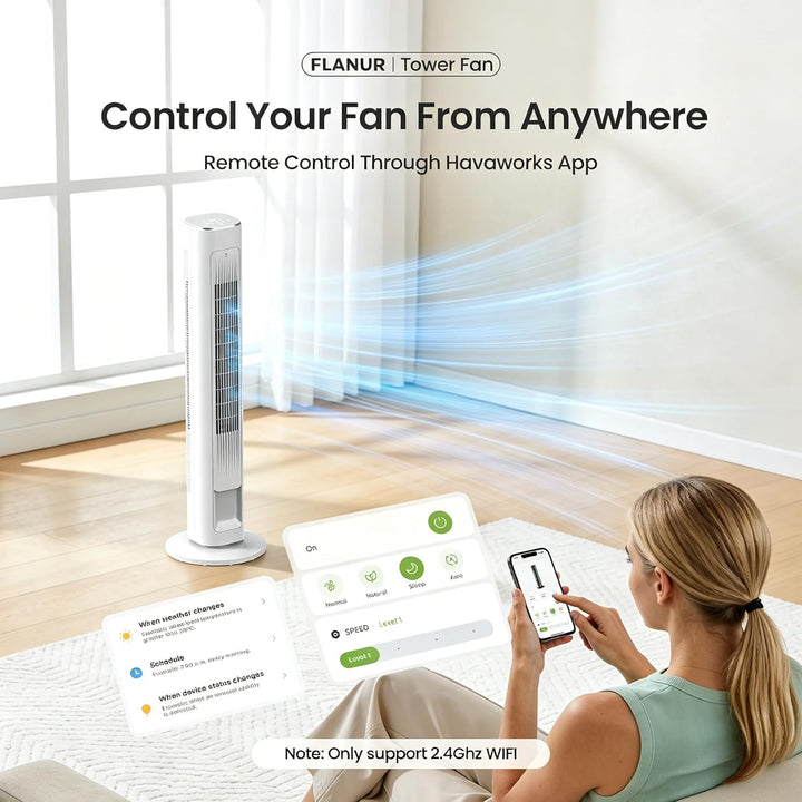 FLANUR Turmventilator, 23dB Ventilator Leise mit Kühlung, 108cm WiFi Alexa Tower Fan mit Fernbedienu