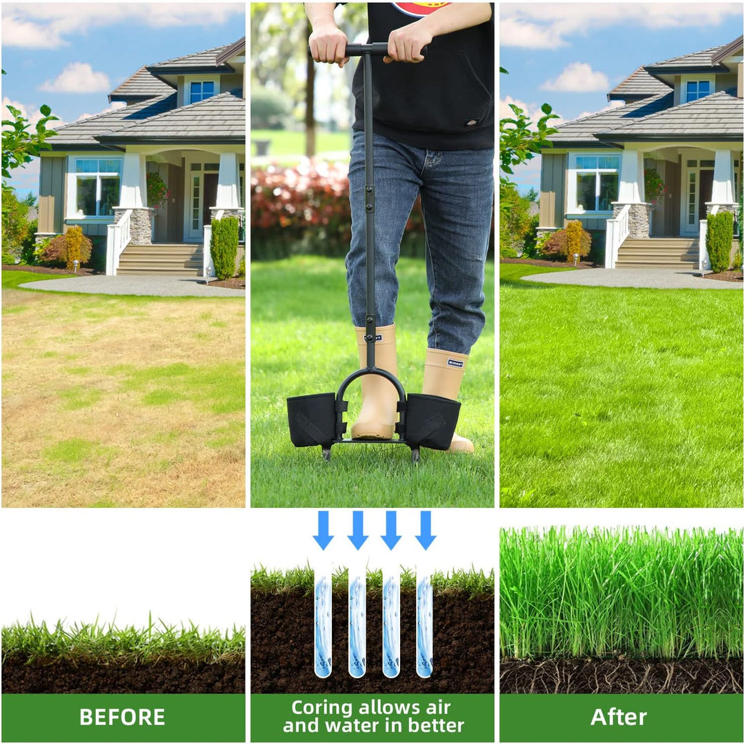 Ohuhu Rasenlüfter mit Spikes Aerifizierer für Rasen, 1m Rasenlüfter Manuell Rasenbelüfter Vertikutie