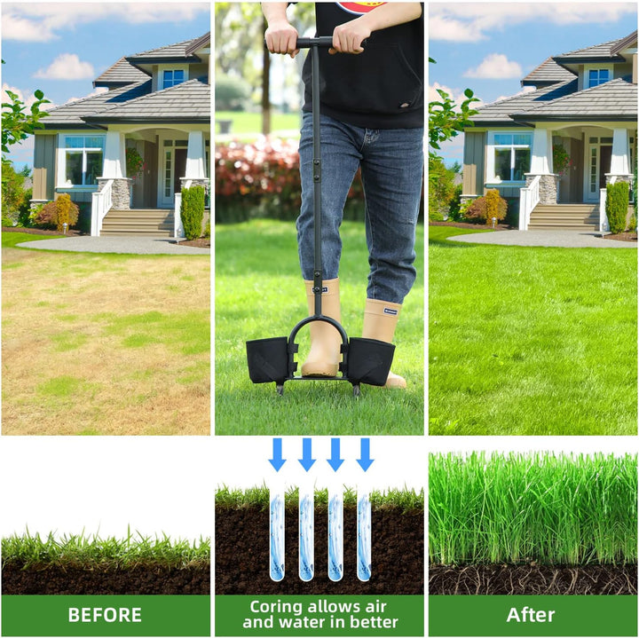 Ohuhu Rasenlüfter mit Spikes Aerifizierer für Rasen, 1m Rasenlüfter Manuell Rasenbelüfter Vertikutie