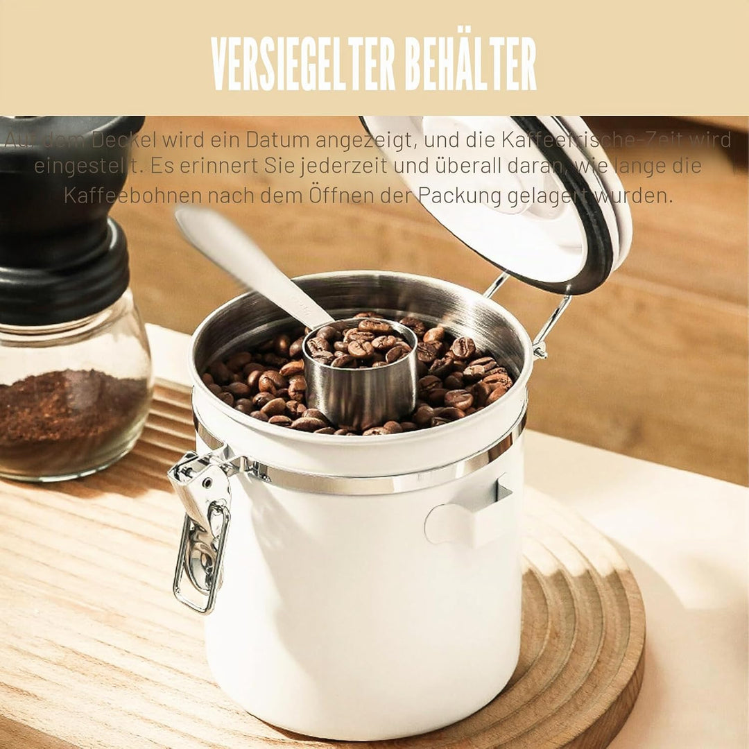 LEKEFET 1,8L Kaffeedose Luftdicht aus Edelstahl Kaffeedosen Kaffeebehälter Aromadicht mit Löffel Kaf