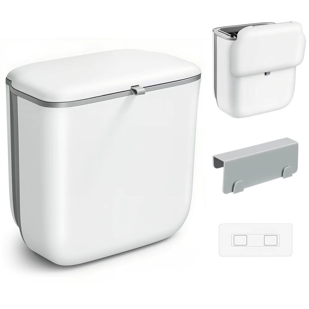 Hängender Mülleimer 10L für Küche Mit Deckel, Komposteimer & Küchenabfalleimer Ideal für Biomüll, Fe
