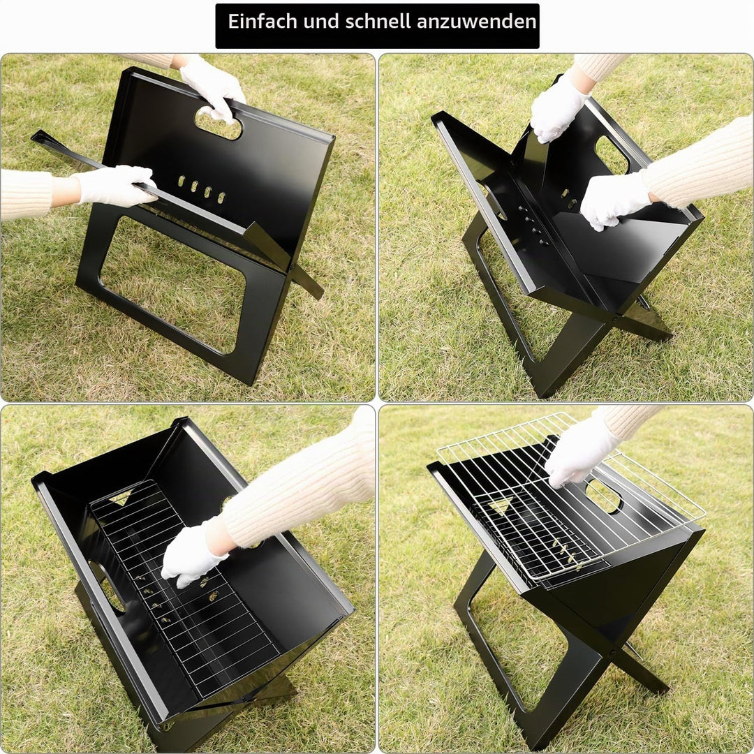 QWORK® Klappgrill, Faltgrill, Hitzebeständiger Laptopgrill, für Camping, Reise