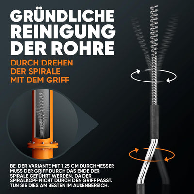 Meisterfaktur Rohrreinigungsspirale 3.0 [30m] - extrem lang - Ideale Abflussspirale für schwere & ti