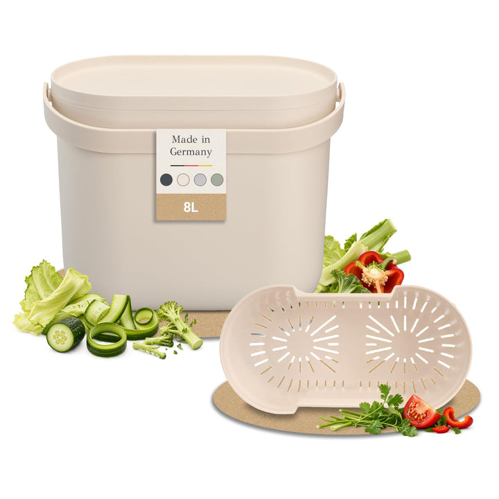 GARANTIA NOVA Biomülleimer Küche 8L Sandbeige Geruchsdichter Komposteimer | für Küchenabfälle Kleine
