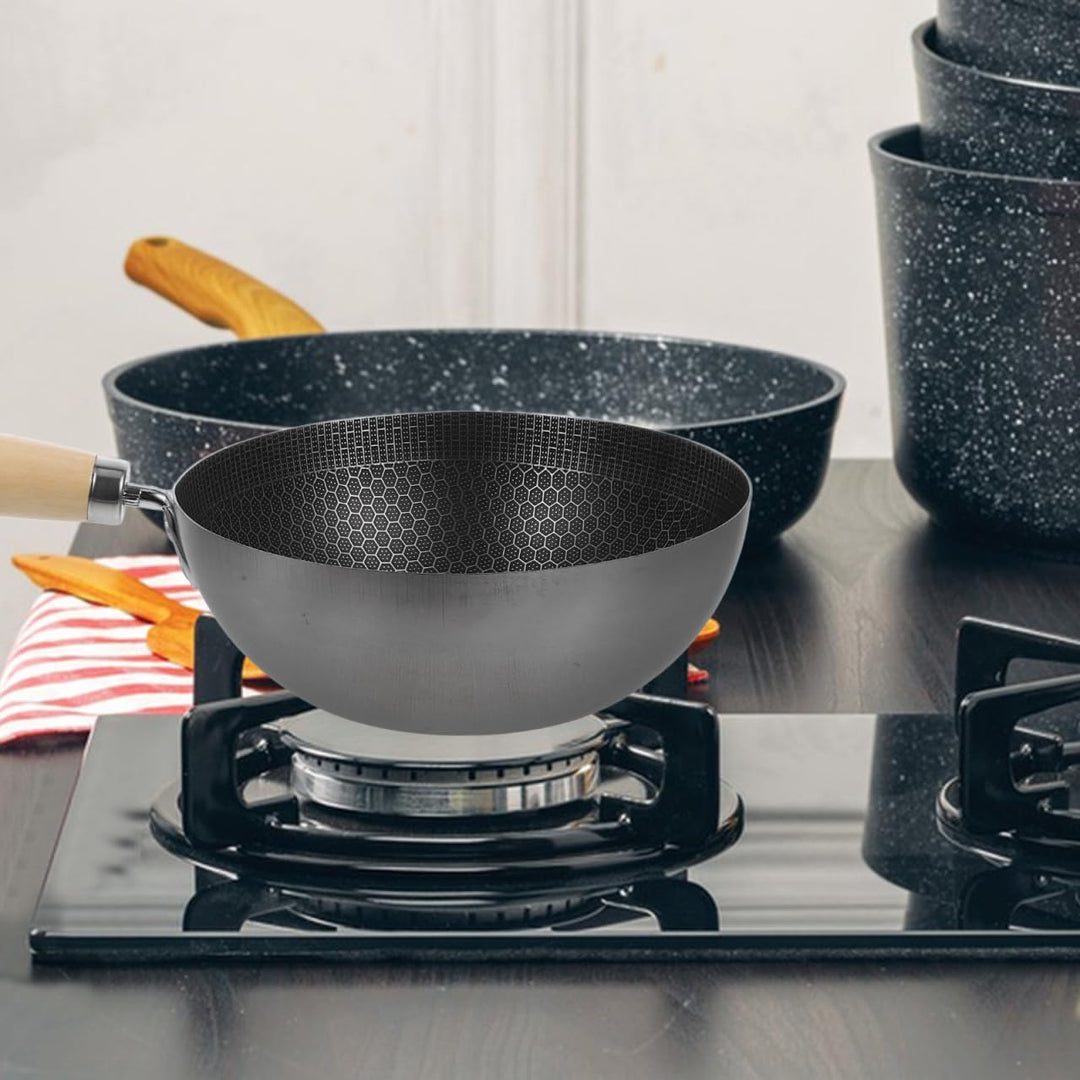 MAGICLULU Edelstahl Wok Mit Wabenboden Für Induktionsherd Und Elektroherd Chinesische Bratpfanne Für