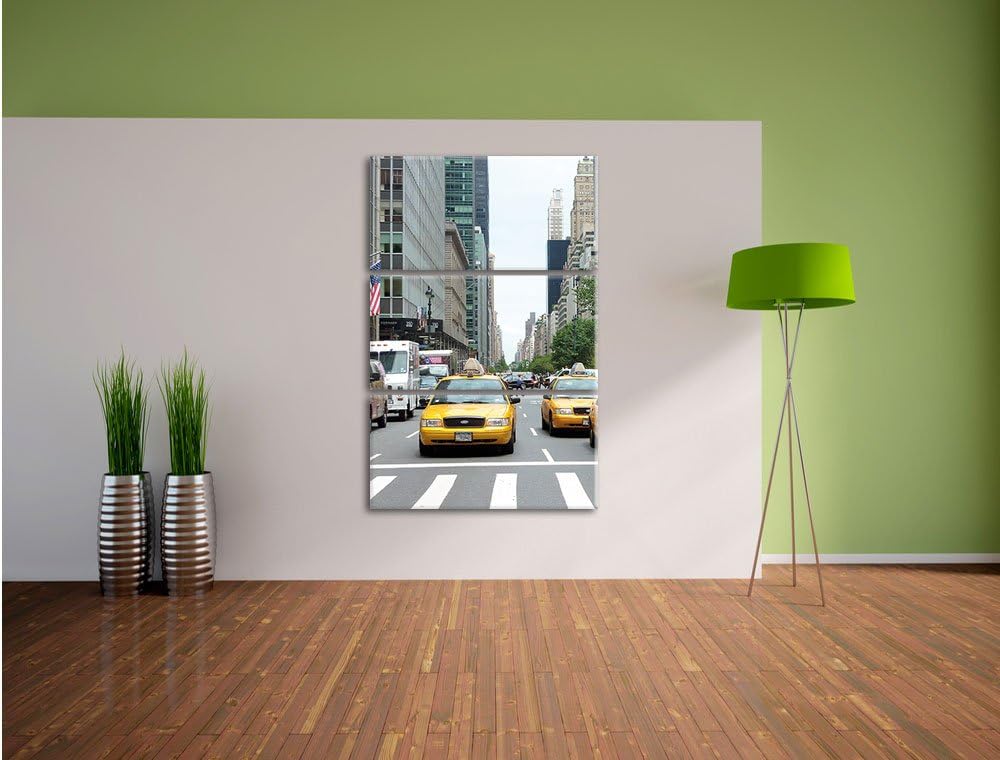 Pixxprint Taxi in New York City / 3-Teilig/Gesamtmass 120cm Leinwandbild bespannt auf Holzrahmen/Wan