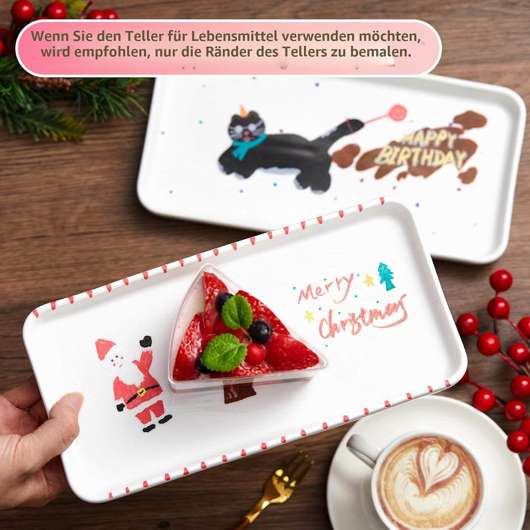 Sinmoe DIY Keramik Bemalen Set 3 Keramikplatte Weiss Servierplatte Salatteller 12 Porzellanstifte Sp