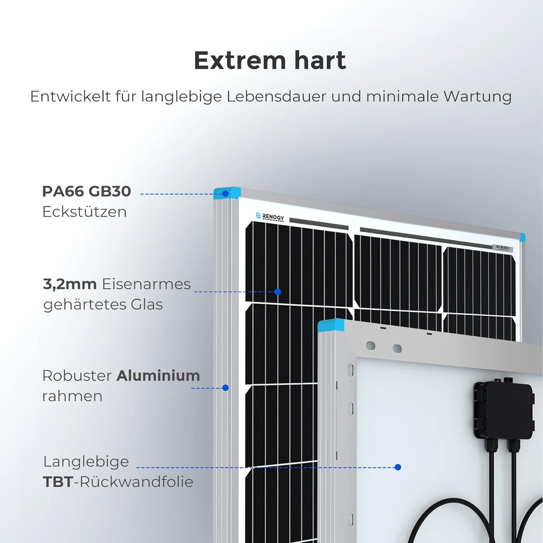 RENOGY 100W 12 Volt (schlankes Design) Solarmodul Monokristallin Solarpanel Photovoltaik Solarzelle