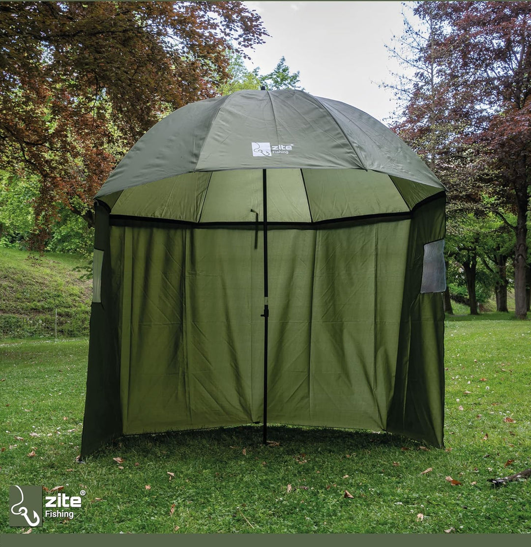 Zite Fishing Schirmzelt Wasserabweisend [Anglerzelt Halboffen & Geschlossen 250cm + Schirmstütze] Ka