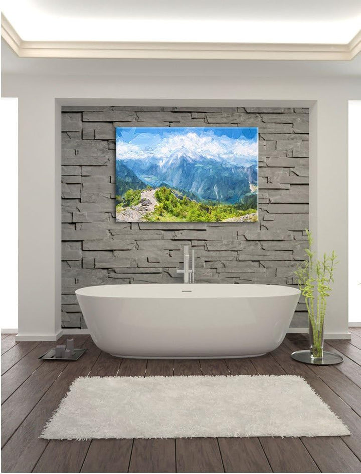 Pixxprint Blick vom Berg über dem Königssee in Bayern Kunst Pinsel Effekt, Format: 100x70 auf Leinwa