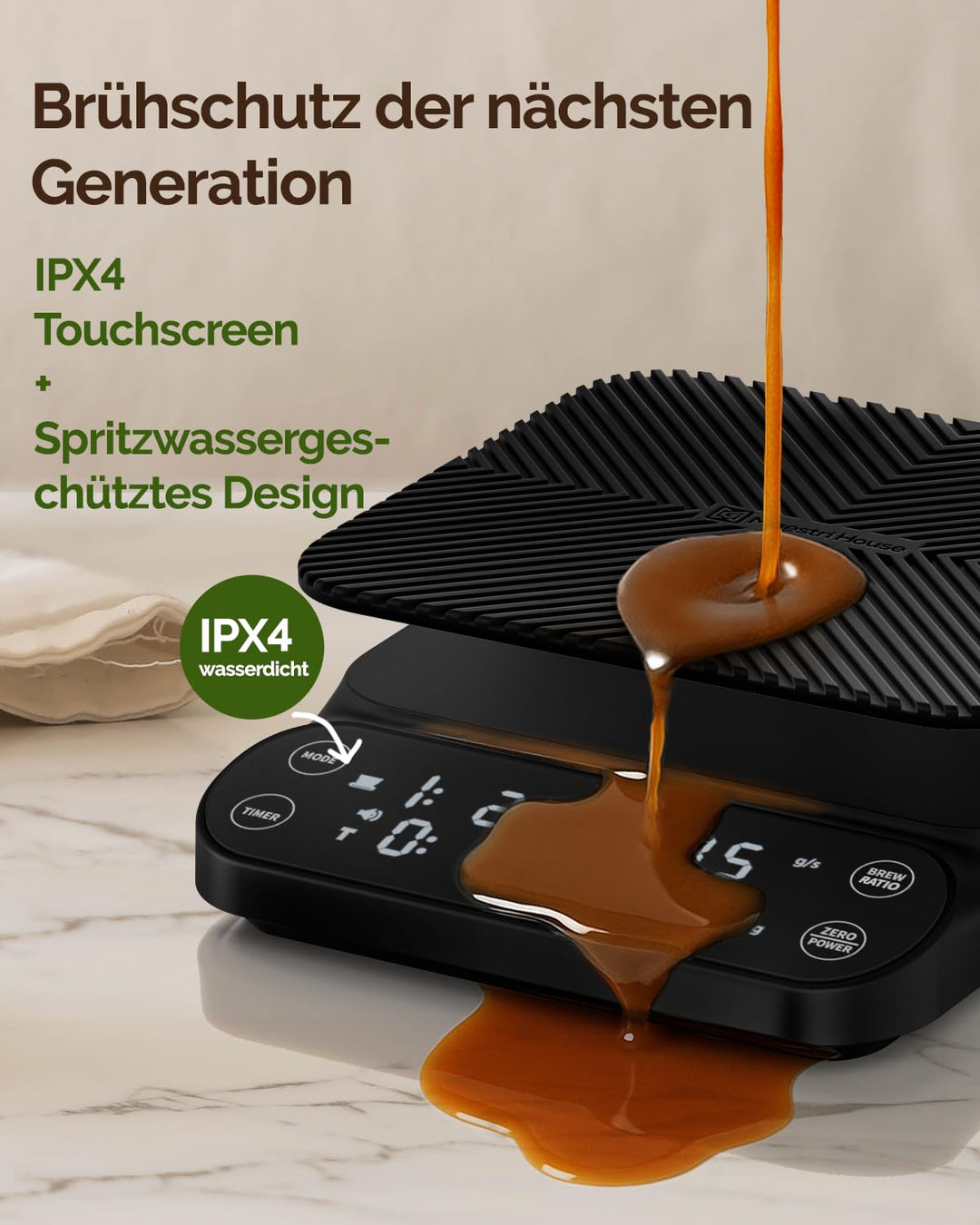 Maestri House S3 Kaffeewaage mit Timer, 3kg/0,1g Wiederaufladbar Digitale Espresso Waage, 3 Brühmodi