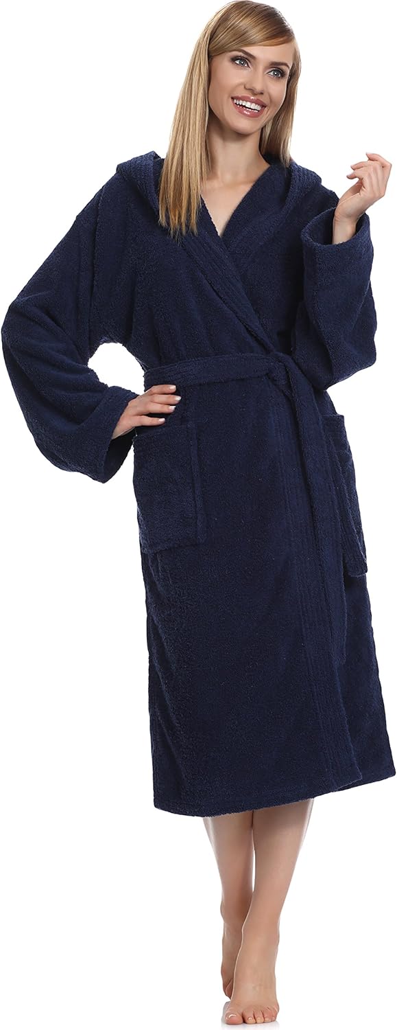 Ladeheid Damen Frottee Bademantel aus 100% Baumwolle LA40-102 S Dunkelblau (D12) (Gramatur 450), S D