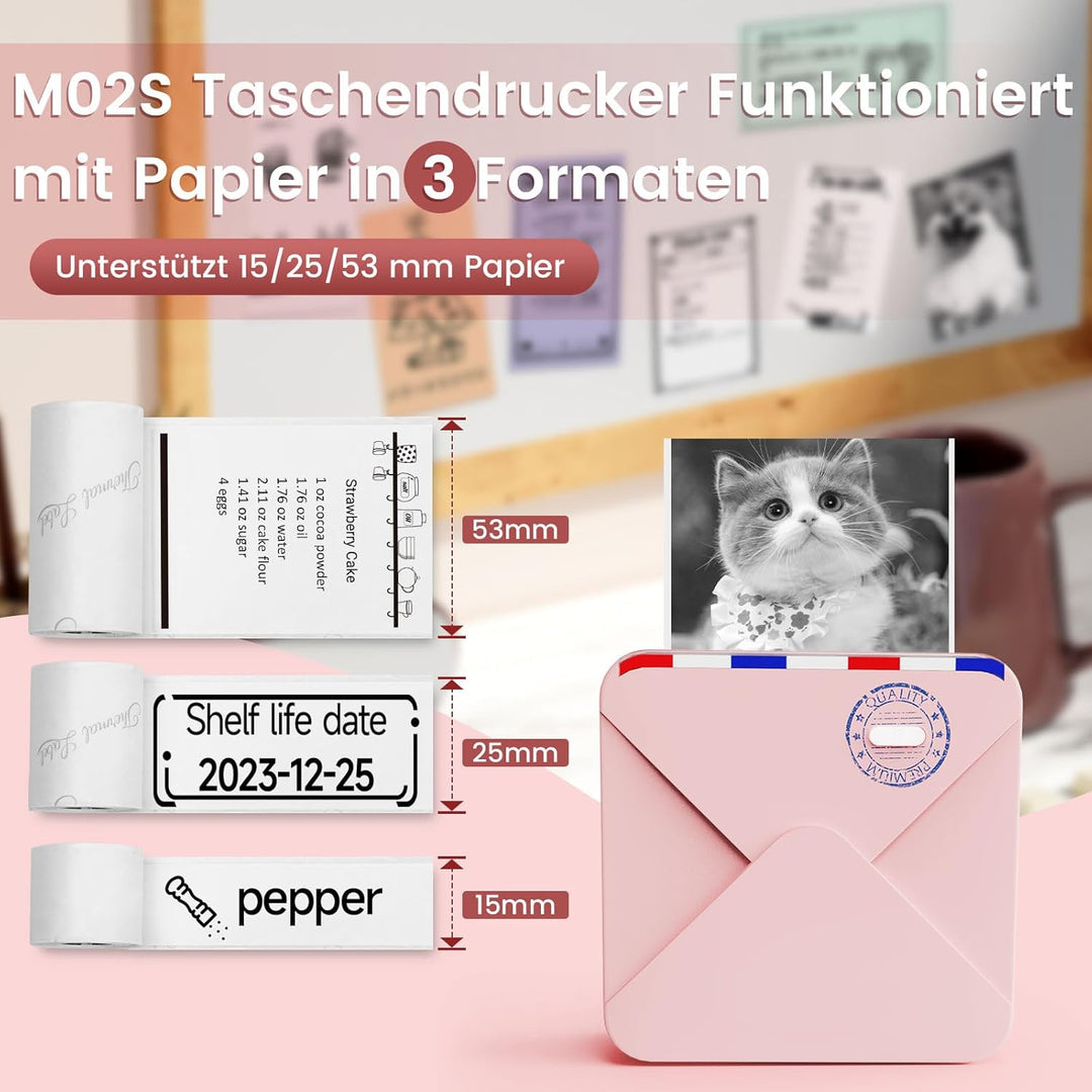 Omezizy Mini Drucker für Smartphone, M02S Mini Sticker Drucker, Bluetooth Thermodrucker, Mini Fotodr