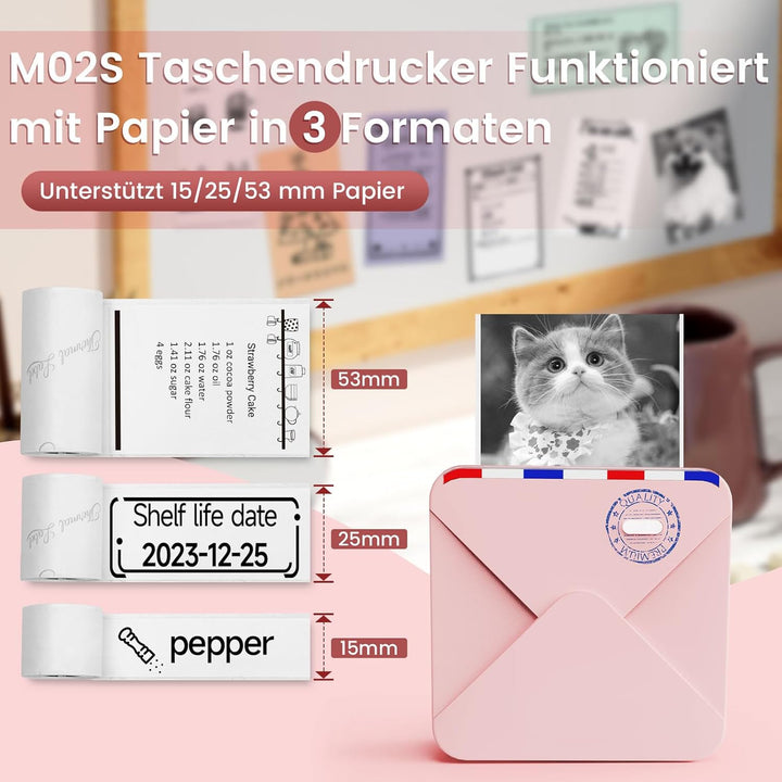 Omezizy Mini Drucker für Smartphone, M02S Mini Sticker Drucker, Bluetooth Thermodrucker, Mini Fotodr