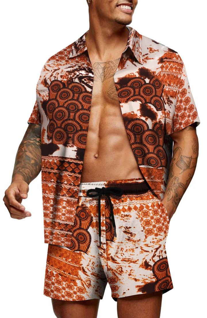 COOFANDY Herren Hemd Kurzarm Sommerhemd Floral Hawaiihemd Flamingo Party Hemden und Shorts Set Stran