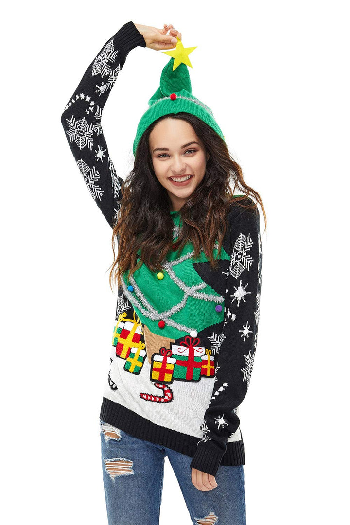 Damen Weihnachtspullover Lustig Unisex Hässliche Pulli Strickpullover Ugly Weihnachtspulli mit weihn