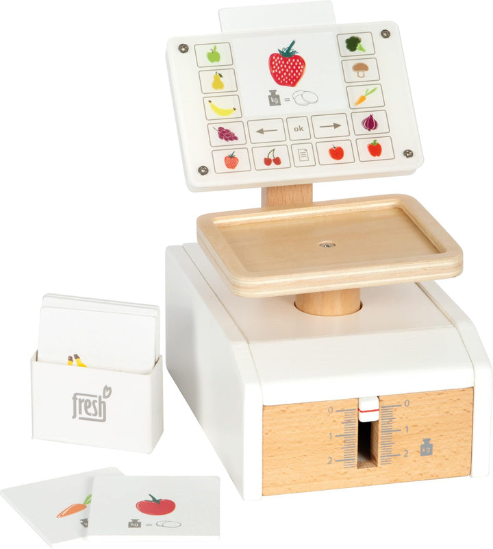 small foot Waage Fresh aus Holz, multifunktionales Zubehör für Kaufladen, Rollenspielzeug, ab 3 Jahr