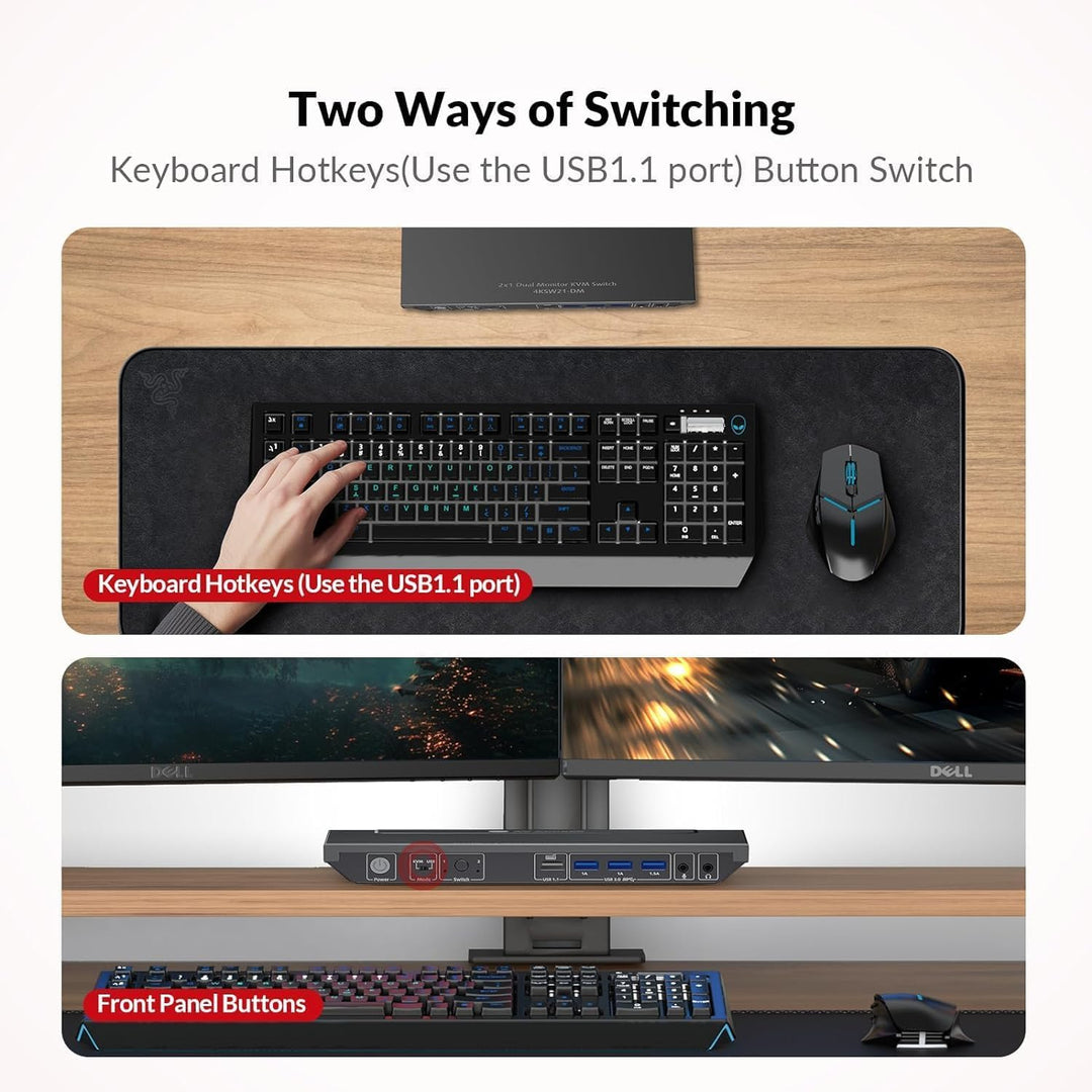 AV Access KVM Switch 2 PC 2 Monitore, 4K@60Hz, 2K@144Hz, 1080P@240Hz, 4 USB 3.0 Ports HDMI KVM Switc