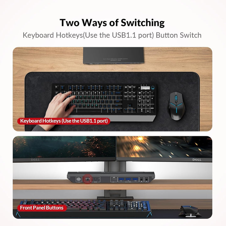AV Access KVM Switch 2 PC 2 Monitore, 4K@60Hz, 2K@144Hz, 1080P@240Hz, 4 USB 3.0 Ports HDMI KVM Switc