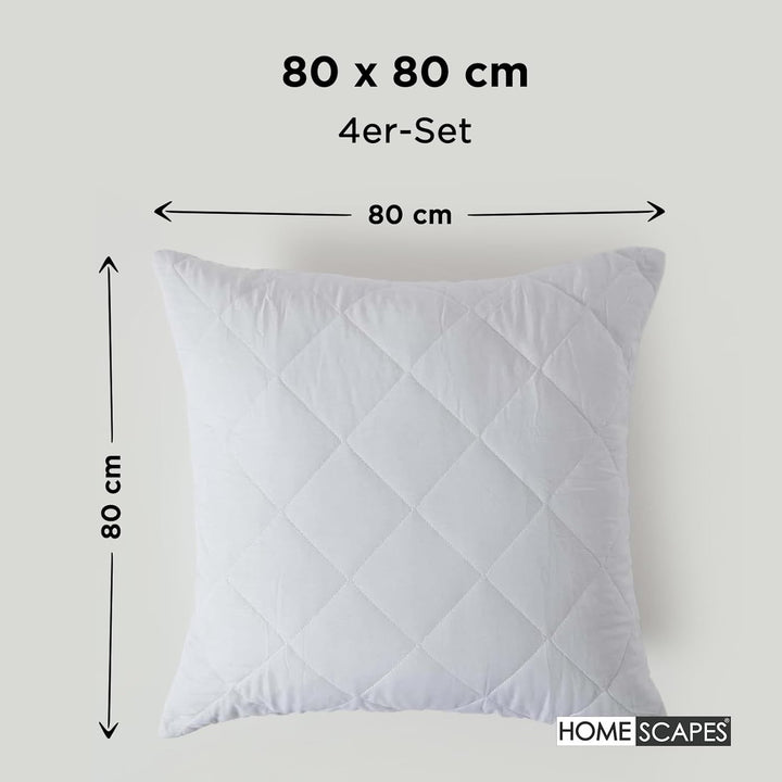 Homescapes 4er-Set Gesteppte Kissenschoner 80x80 cm, wattierte Polycotton-Kissenschonbezüge hypoalle