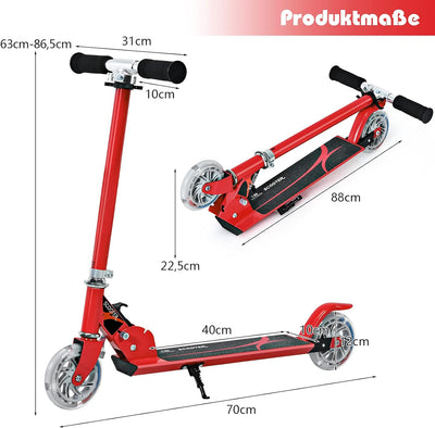 GYMAX Faltbare Kindersooter, Kinder Roller mit LED leuchtenden Räder, Tretroller 3 höhenverstellbar