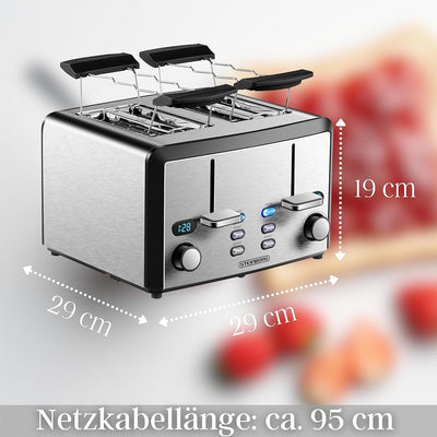 XXL Toaster 4 Toastschlitze | Toastautomat | 1600 Watt | 6-Stufen Bräuneregler | 2x Brötchenaufsatz