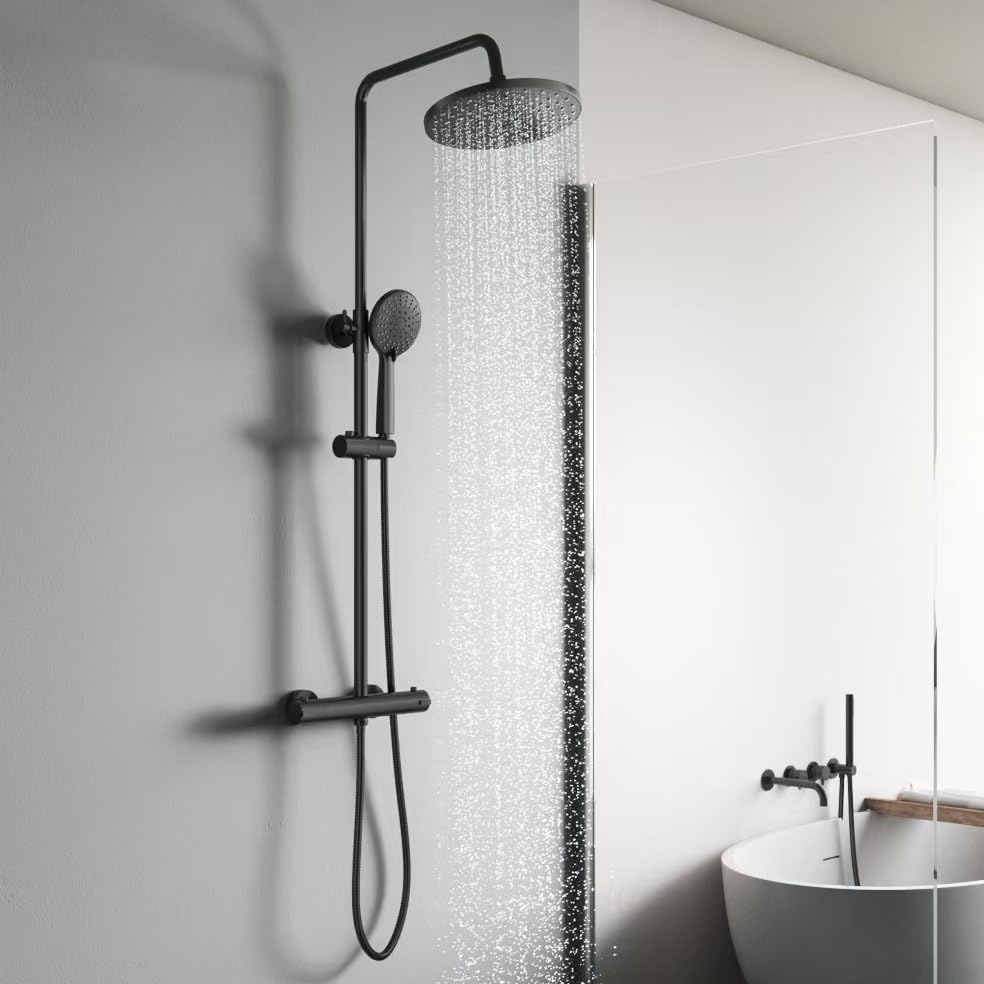KOMIRO Duschsystem mit thermostat, Duschsystem Schwarz, Duscharmatur mit Thermostat, Duschsäule Höhe