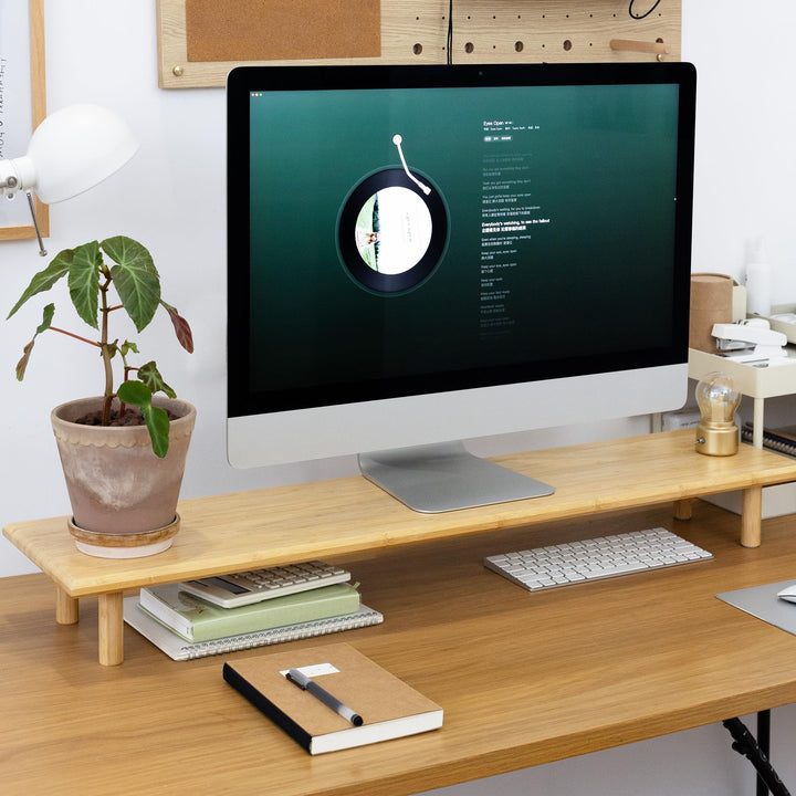 Bamboo Dual Monitor Ständer mit Ablagefach - Ergonomischer Schreibtischorganizer fürs Home Office, W