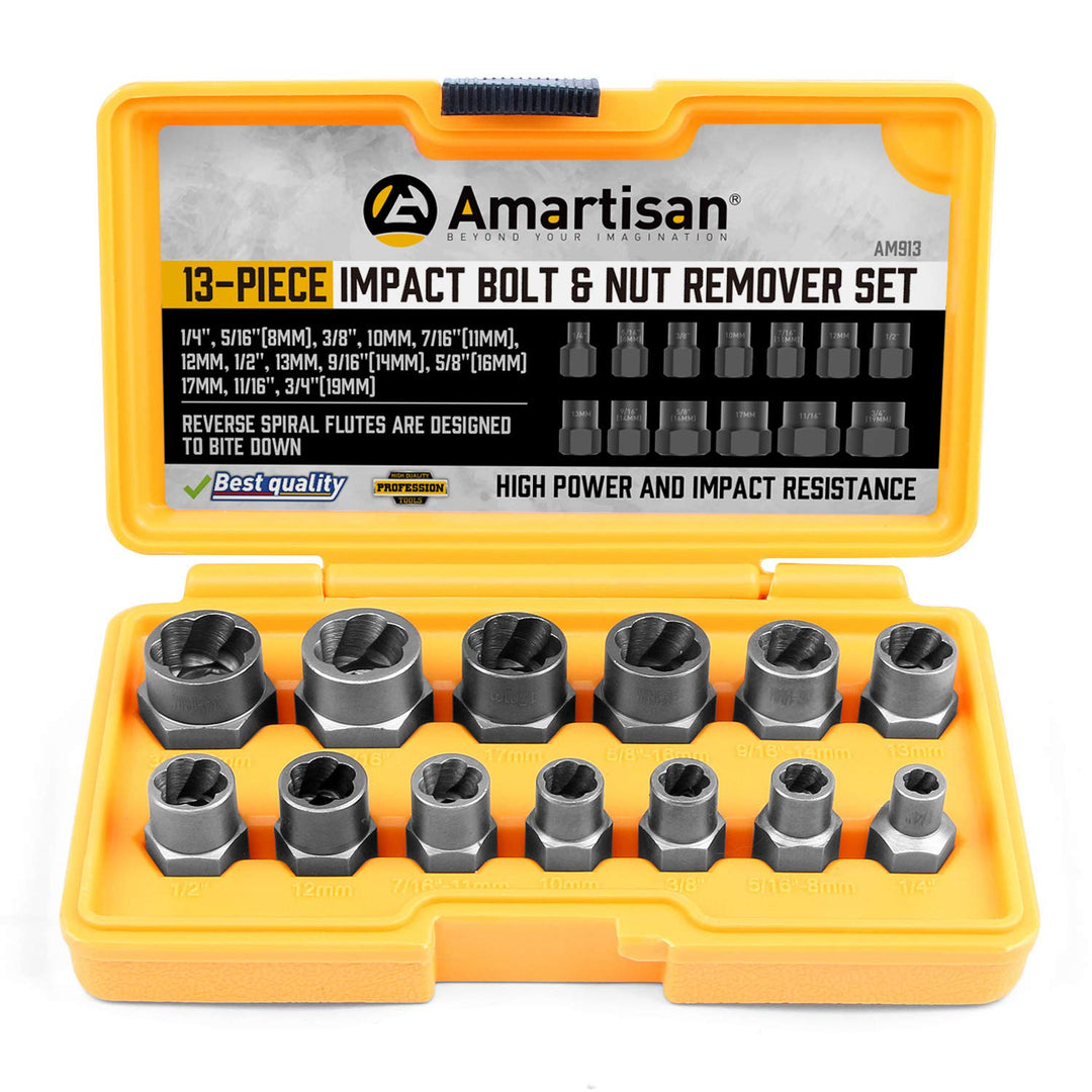 AMARTISAN Schlagschrauber- und Mutternentferner-Set, 13-teilig Bolzenausdreher-Set, Bolzenausdreher-