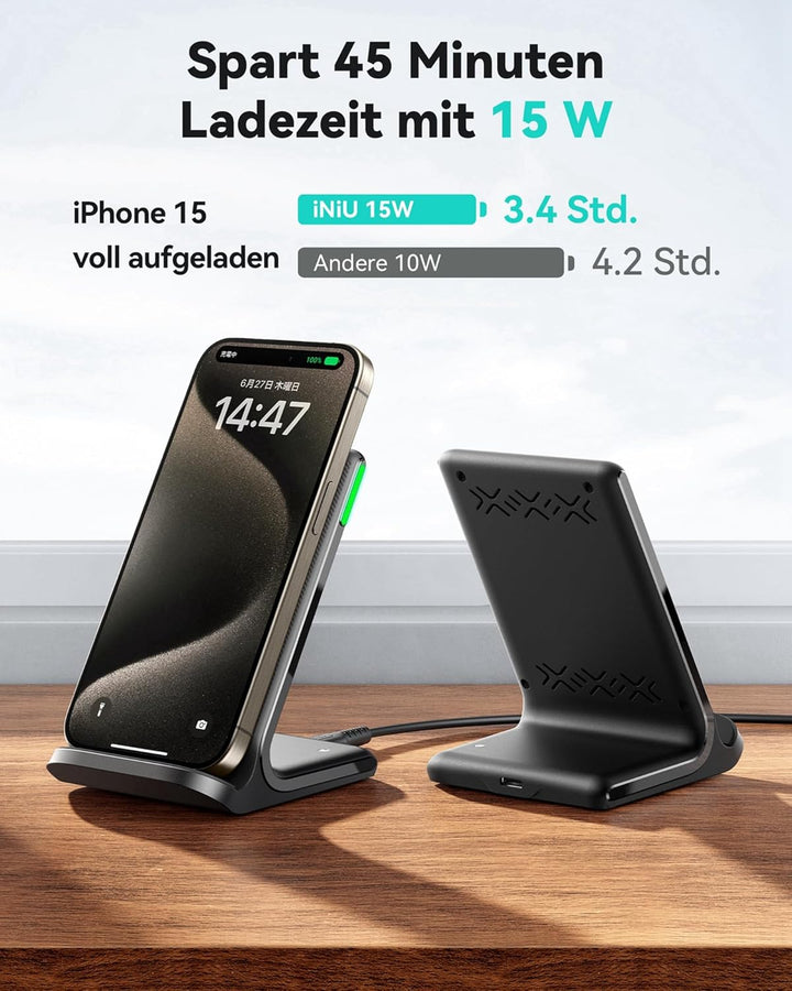 INIU Wireless Charger Stand, 15W Qi Zertifiziert Induktive Ladestation Schnelles Kabelloses Ladegerä
