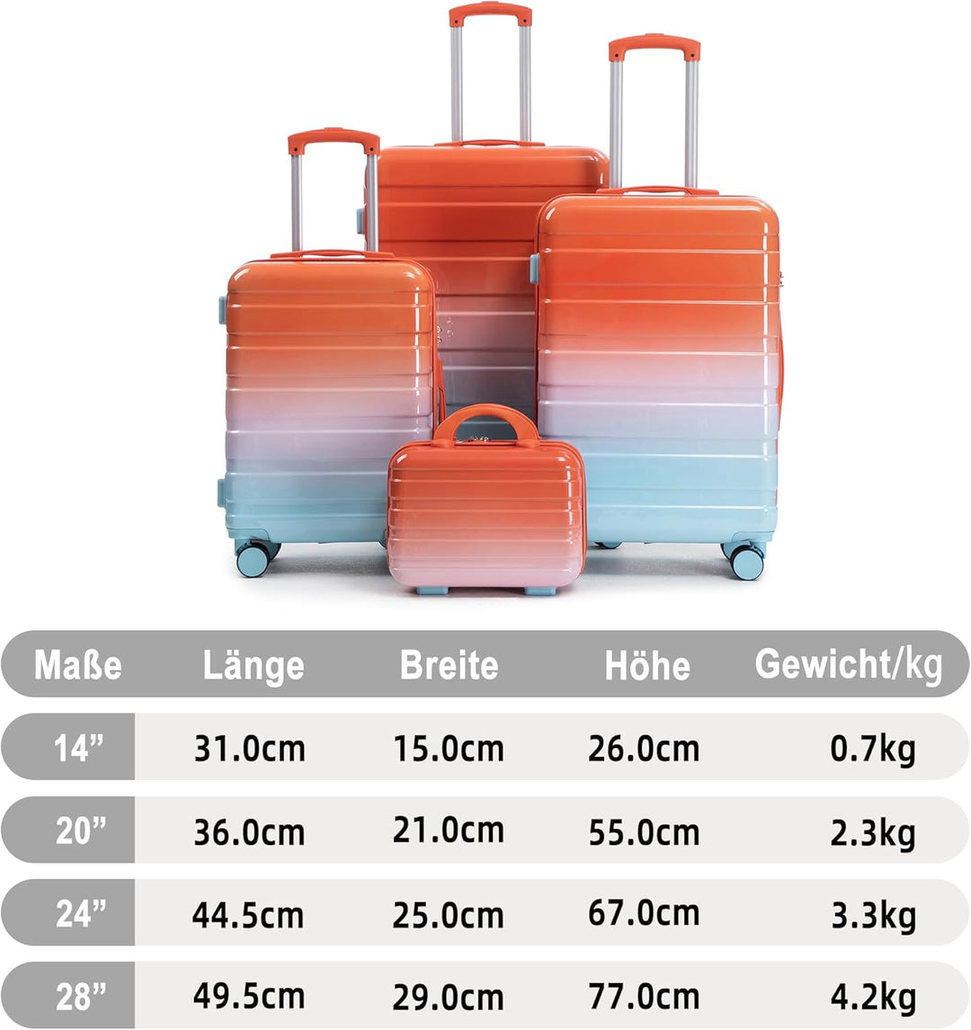 Hartschalen-Koffer Trolley Handgepäck Rollkoffer, Reisekoffer Set mit 4 Rollen, 4er Gepäckset, Blau