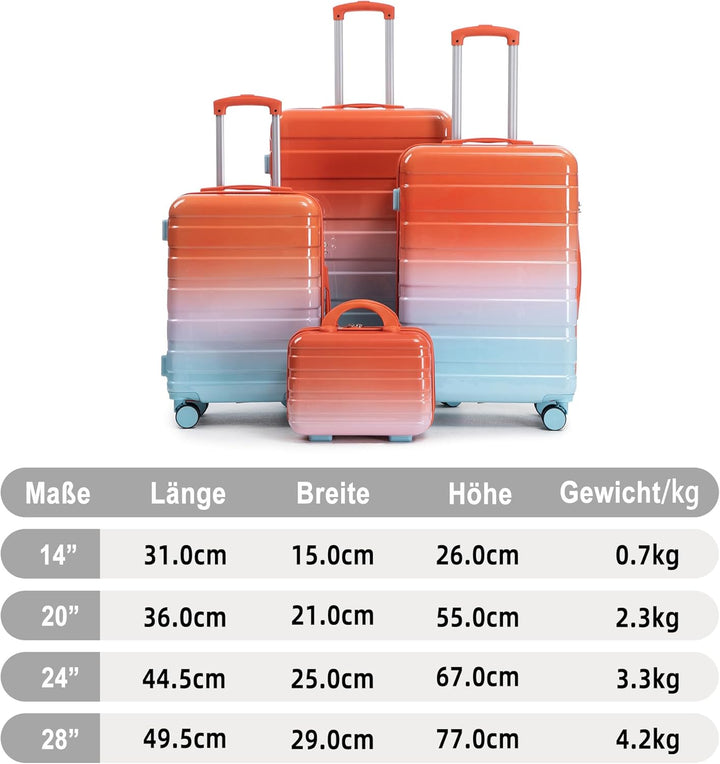 Hartschalen-Koffer Trolley Handgepäck Rollkoffer, Reisekoffer Set mit 4 Rollen, 4er Gepäckset, Blau
