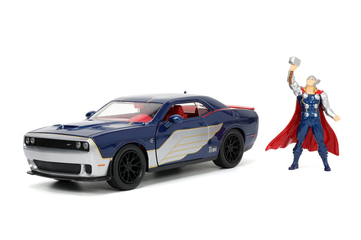 Jada Toys Marvel Figur Thor mit Modellauto 2015er Dodge Challenger SRT8 Hellcat - Set aus Marvel Ave