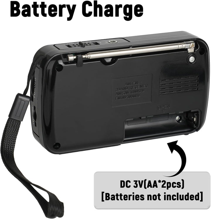 Tragbares Radio, Transistorradios am FM, tragbare Tasche, funktioniert mit 2 AA-Batterien, kleines T