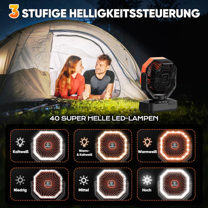 Multper 20000mAh Akku Camping Ventilator mit Fernbedienung & LED Licht, USB Ventilator leise mit Tim