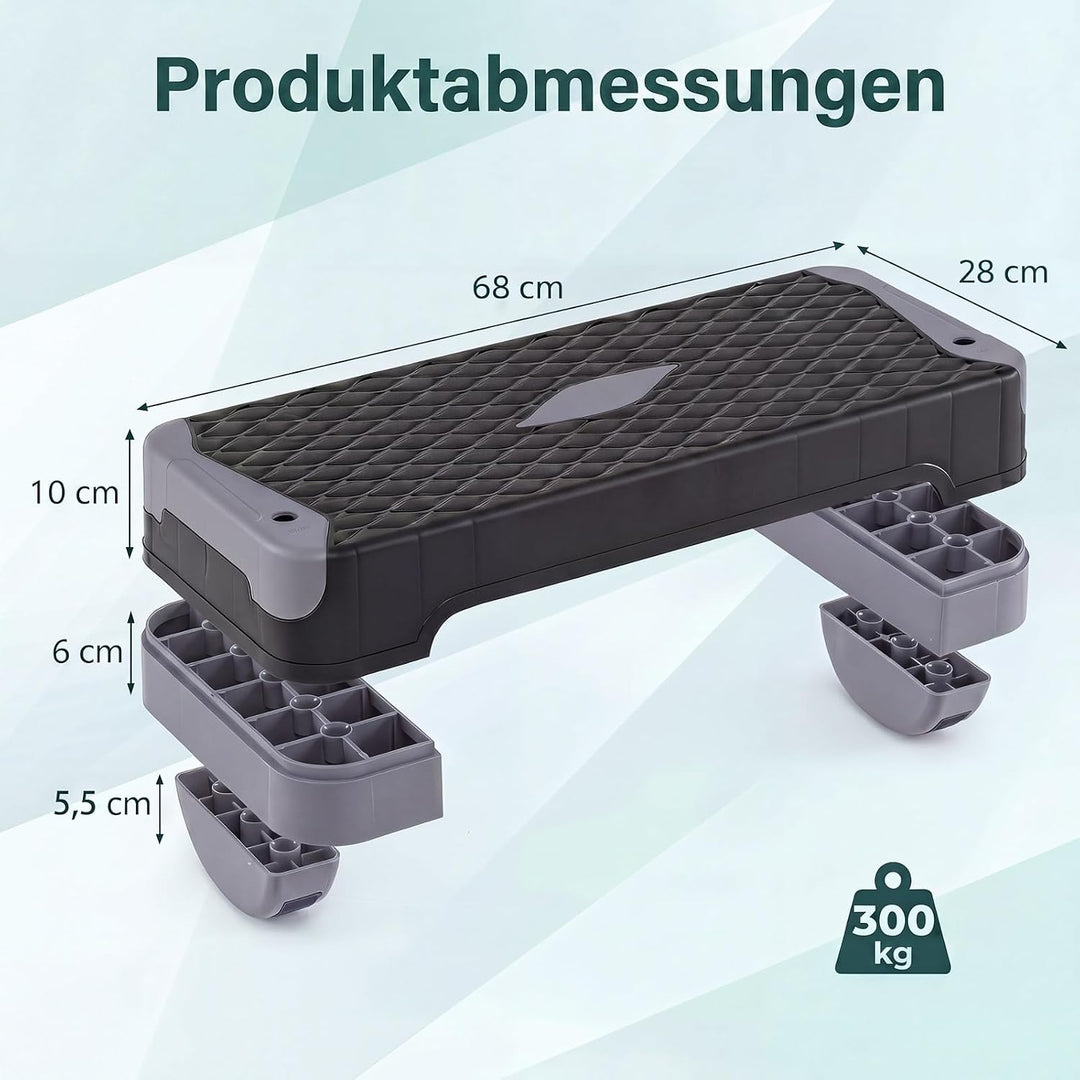 GYMAX Steppbrett, 4 Stufen Höhenverstellbar 10/14/15/19,5 cm | 3-in-1 Aerobic Stepbrett mit Balance