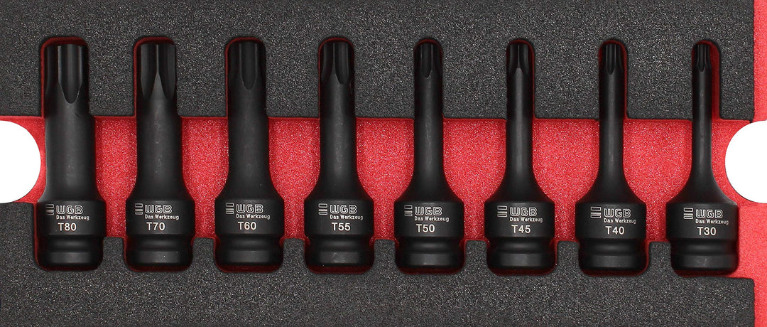 1/2" Torx Nuss Set in Werkzeug Einlage 8 teilig TX30 bis TX80 | Torx Bit und Stecknuss Set mit Loch