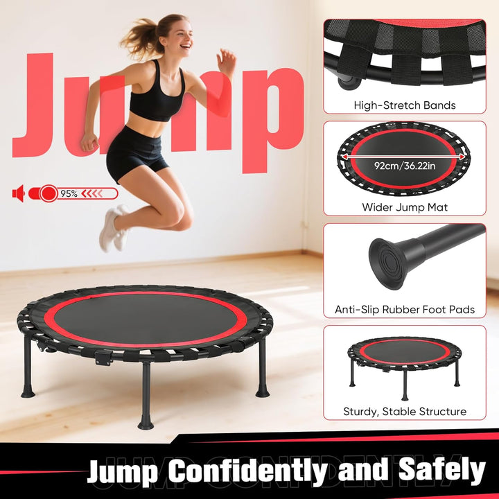 Mini Trampolin Indoor Erwachsene Ø101cm, Fitness Trampoline Klein,Jump Rebounder Workout,Tragfähigke