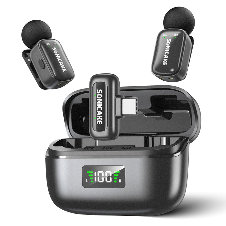 SONICAKE Mini Wireless Mikrofon, 2,4 GHz Dreistufige Geräuschunterdrückung | Kompatibel mit iPhone/A