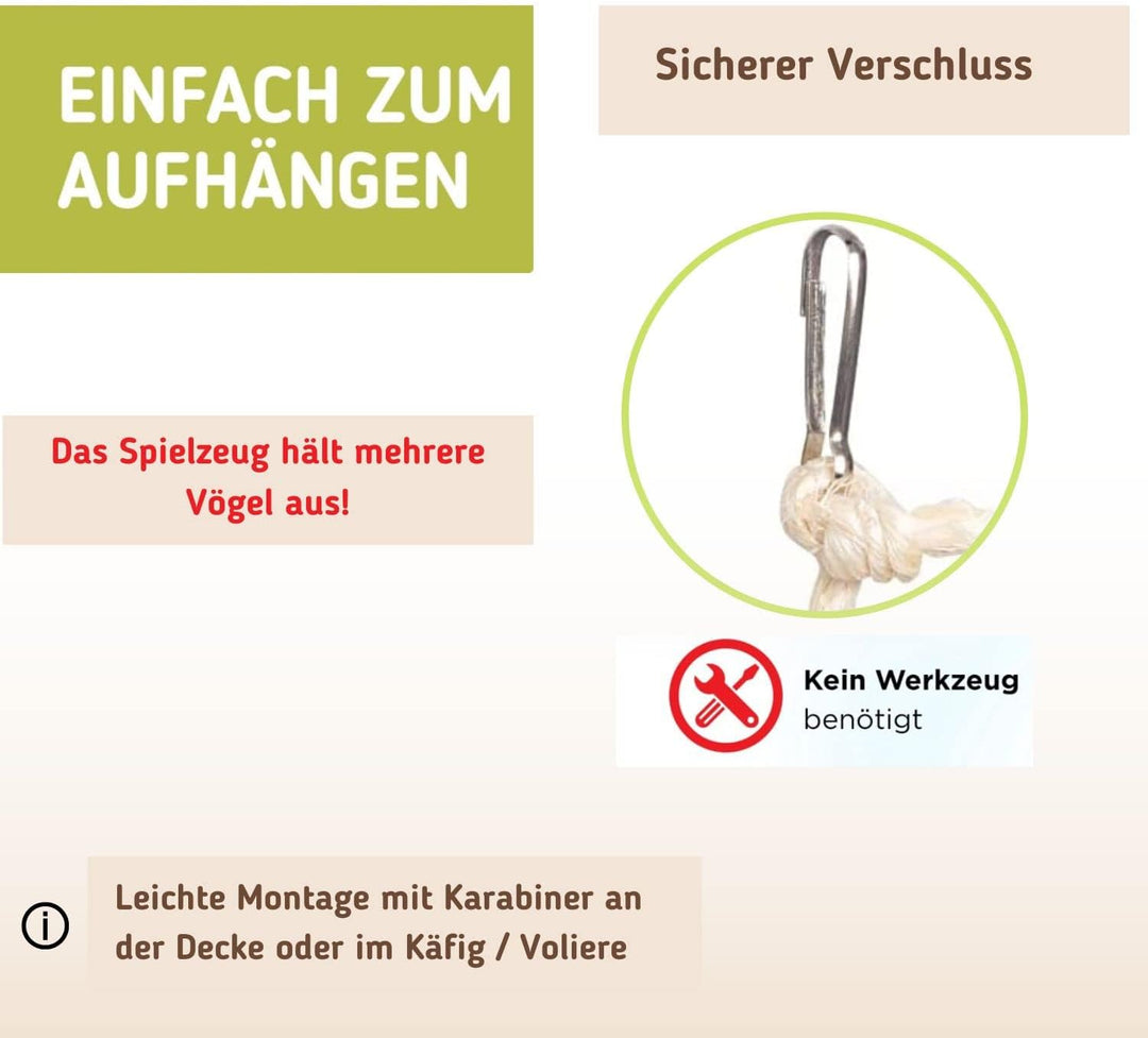 Vogelgaleria® Kletterspielzeug für Vögel aus Sisal und Naturholz - 3 in 1 (Klettern, Sitzen, Knabber