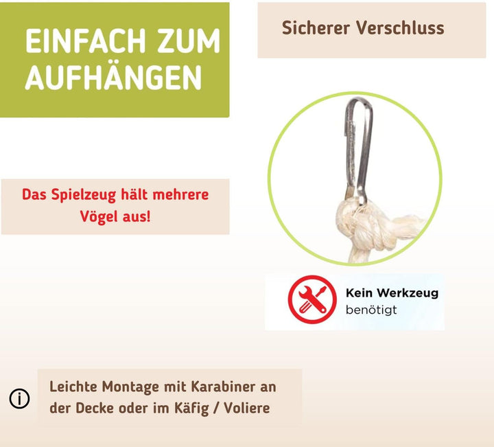 Vogelgaleria® Kletterspielzeug für Vögel aus Sisal und Naturholz - 3 in 1 (Klettern, Sitzen, Knabber