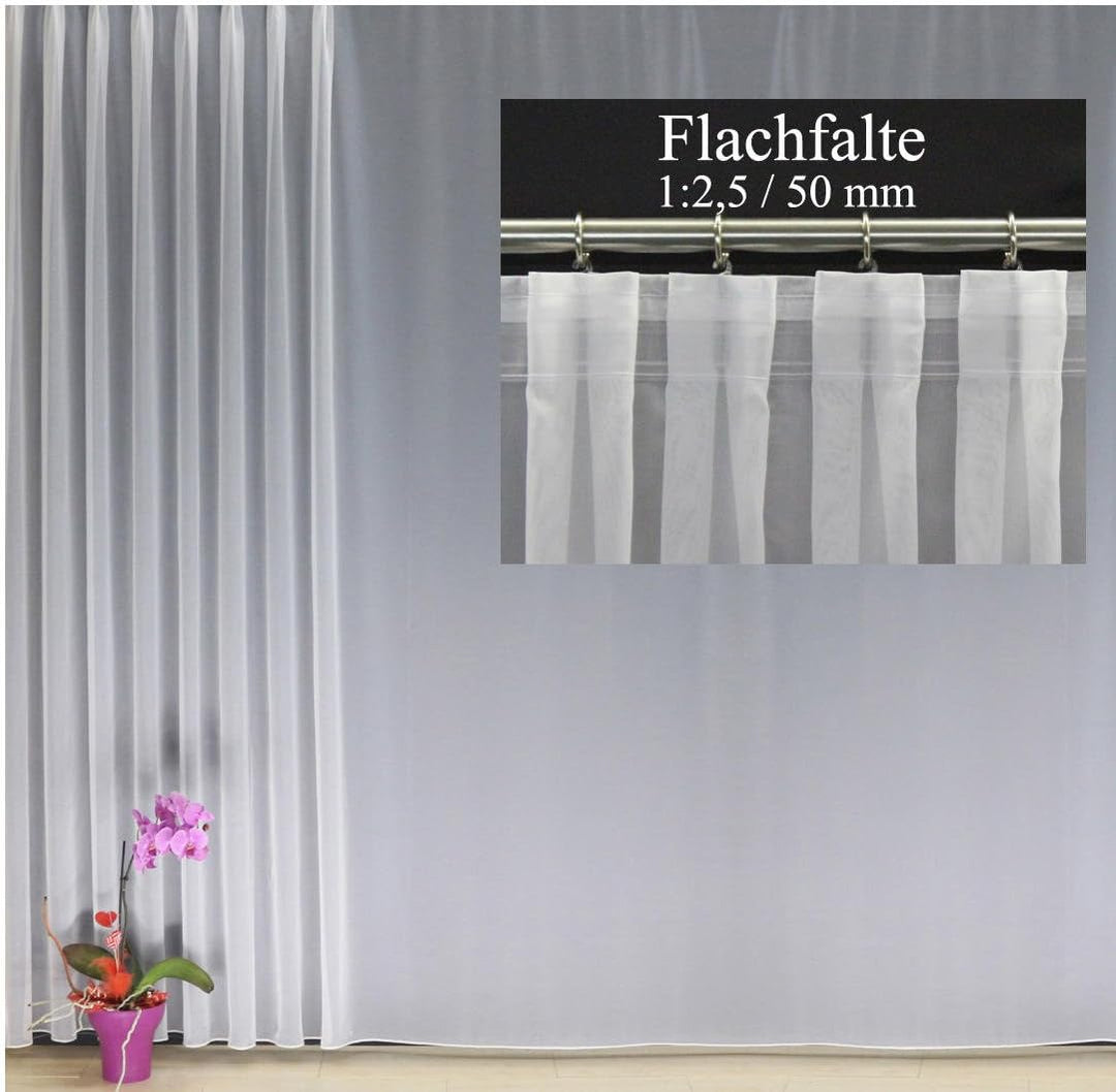 EASYHomefashion Fertiggardine nach Mass Voile Store weiss, massgefertigt, halbtransparent mit FLACHF