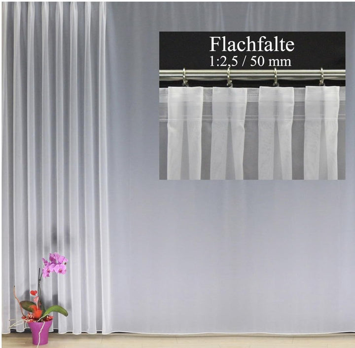 EASYHomefashion Fertiggardine nach Mass Voile Store weiss, massgefertigt, halbtransparent mit FLACHF
