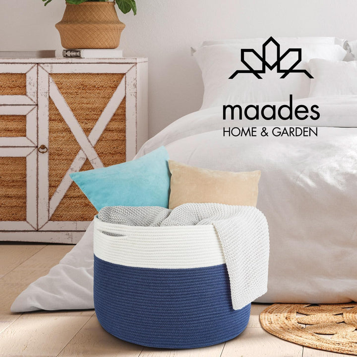 MAADES XXXL Wäschekorb rund 120L D61xH40cm extra gross aus Baumwolle Wäschesammler Aufbewahrungskorb