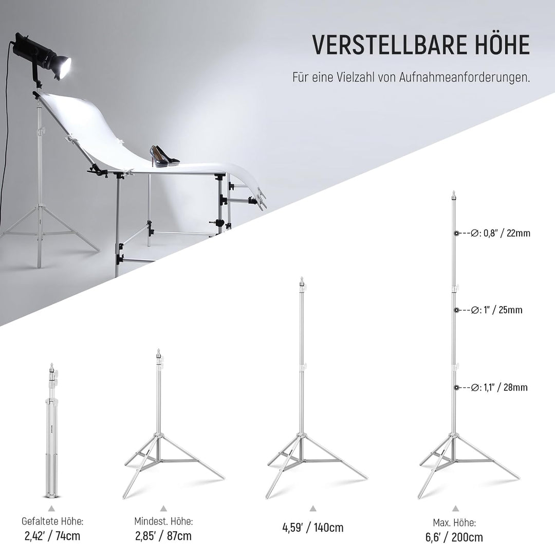 NEEWER Fotografie Lichtstativ 87cm–200cm, federbelastetes Aluminium Stativ mit ø28mm dickerem Rohrdu