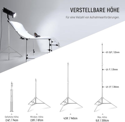 NEEWER Fotografie Lichtstativ 87cm–200cm, federbelastetes Aluminium Stativ mit ø28mm dickerem Rohrdu