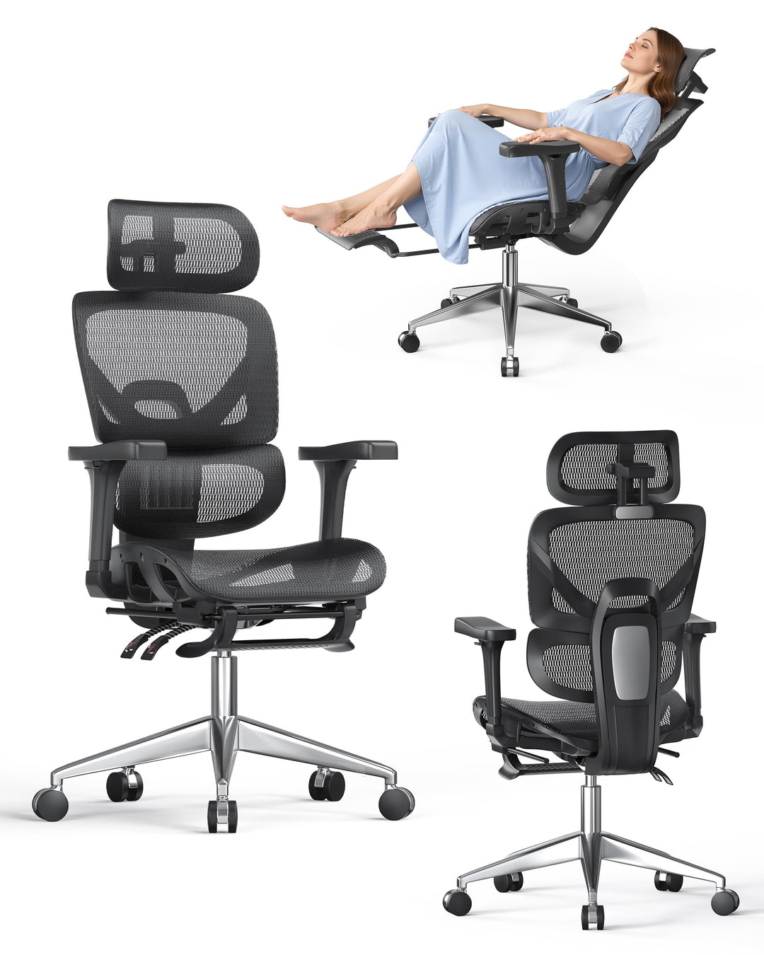 naspaluro Bürostuhl Ergonomisch, Schreibtischstuhl mit hoher Rückenlehne aus Netzgewebe, Belastbarke