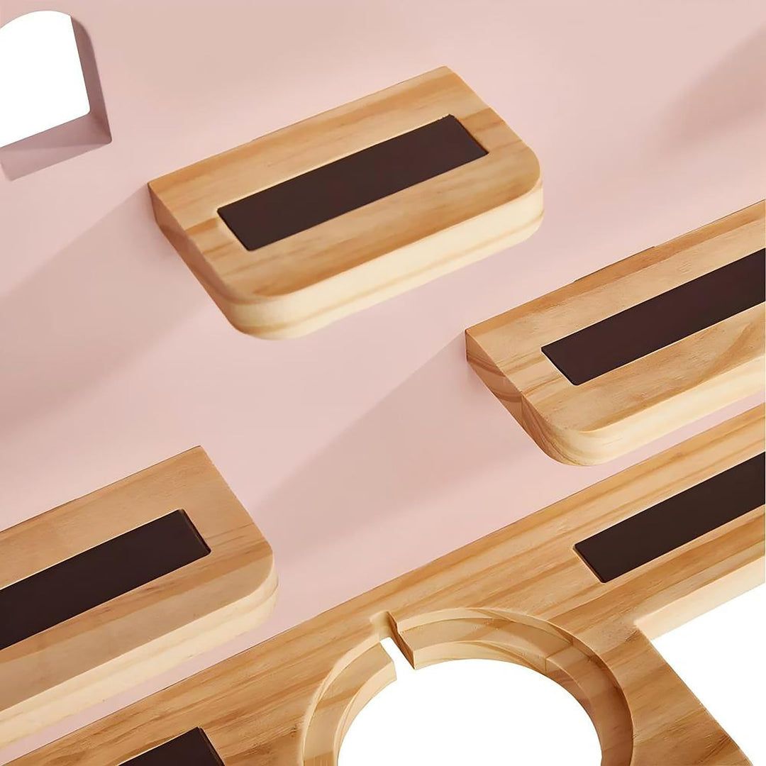 home24 Regal für Hörfiguren aus massiver Kiefer & lackiertem MDF in Rosa, Lackierte Holzflächen mit