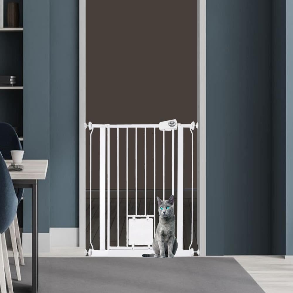 Bettacare Haustiergitter mit abschliessbarer Katzenklappe, 107.4cm - 115cm, Weiss, 75cm Höhe, Hundes